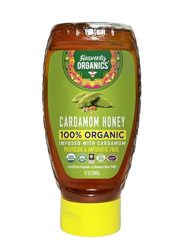 Heavenly Organics 100% Organic Cardamom Honey 1Pack-12Oz Squeeze , Infused
