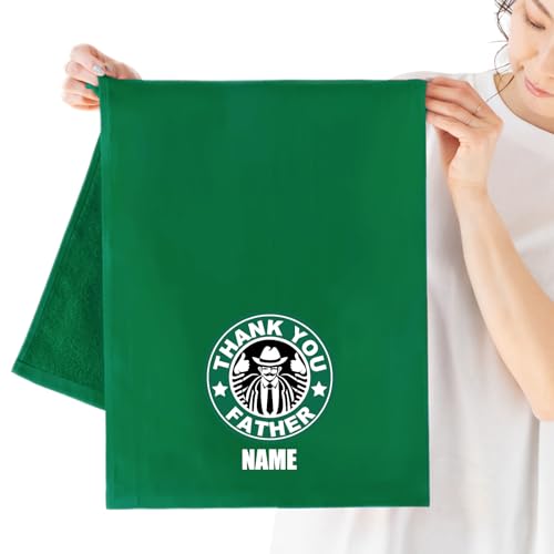 父の日 実用的 プレゼント ギフト 【 名入れ カフェ風(男性) 緑オリジナルタオル ガーゼ×パイルのリバーシブル仕様 】 フェイスタオル イベント お父さん 記念品 家族 ガーゼタオル サプライズ プチプラ 厚手 吸水 熱中症対策