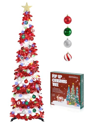 SINTENILL 5 FT Pop Up Christmas Tree with Timer Lights