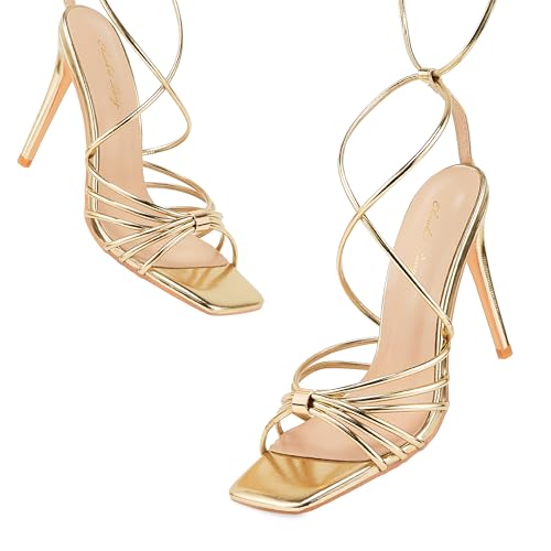 Elisabet Tang Women Strappy Heeled Sandals Lace Up 4 Inch Stilettos Square Open Toe High Heels Ankle Strap for Prom Party Evening3