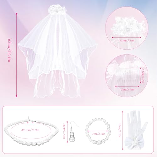 Girls First Communion Gloves White Costume Accessories 5 Piece Set2