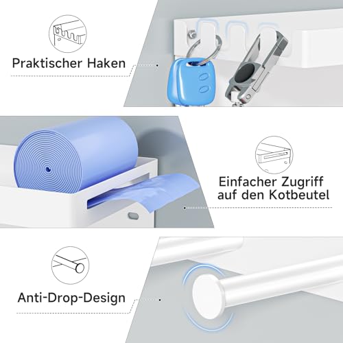 YYBO Schlüsselbrett Mit Ablage, Hundegarderobe Metall, Schlüsselhalter Wand, Schlüsselbrett Weiß Schlüsselablage, Hundeleinen Halterung für Flur, Eingangsbereich, Selbstklebend or Bohren