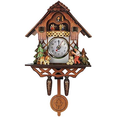 VORCOOL Wooden Wall Clock, Cuckoo Shaped Clock Antique Pendulum for Kids Home Room Decor Cover