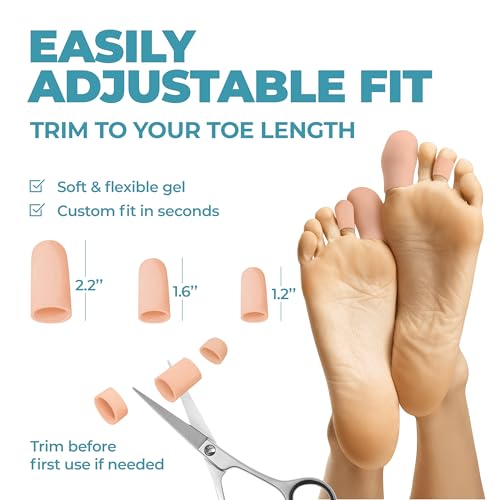 Image of Soft Gel Toe Caps with Healing Coconut Oil - 6 Reusable Small Toe Protectors for Ingrown or Missing Toenails, Corns, Calluses & Blister Relief
