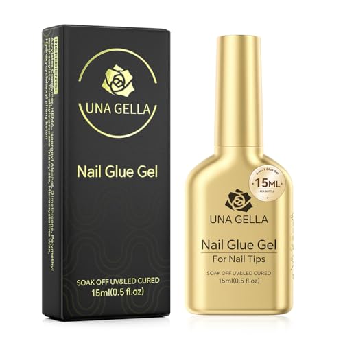 UNA GELLA 6 in 1 Gel Nail Glue for Clear Acrylic Nails Tips 15ml UV Nail Glue Long Lasting Super Strong Brush for Base Coat Clear Fake Nails and Soft Gel Tips Lamp Curing Required