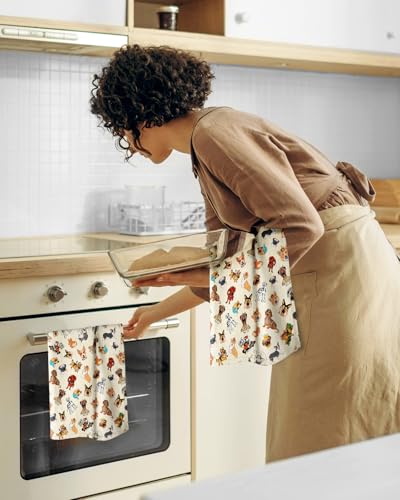 Image of Miss Adola 150GSM Flour Sack Kitchen Towels Set of 2, Dog Lovers | 18 inchx26 inch, Lightweight, Lint-Free, Pure Cotton, Decorative, with Hanging Loop, Absorbent, Softer after Wash, Giftable Package