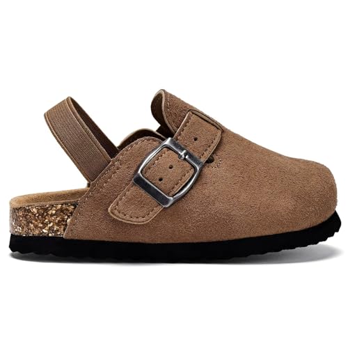 Image of Torotto Kids Suede Clogs Toddler Boys Girls Cork Footbed Clogs with Arch Support & Adjustable Straps for Indoor & Outdoor