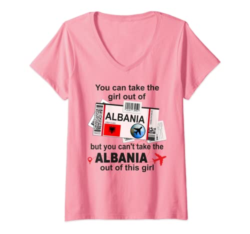 Image of Womens Albania Boarding Pass - Albania Girl - Albania V-Neck T-Shirt