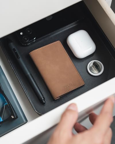 Image of VULKIT Leather Business Card Holder 2 Sided Slim Business Name Card Organizer for Men or Women (Yangba LightBrown)