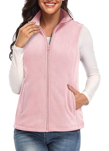 Smeng Women Vests In Outerwear Full Zip Lightweight Polar Fleece Sleeveless Jacket Warm Soft Vest Pink M cover