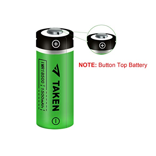 Taken 18500 Rechargeable Li-Ion Battery With Charger, Imr 18500 3.7V 1500Mah Rechargeable Battery With Button Top, 4 Pack 18500 Rechargeable Batteries With 2-Ports Charger #TOP2
