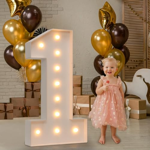 Imprsv 4FT Light Up Marquee Numbers for 1st Party Birthday Decorations, Mosaic Number for Balloons, Large Cardboard Number One Balloon Frame, Birthday Decor Blocks