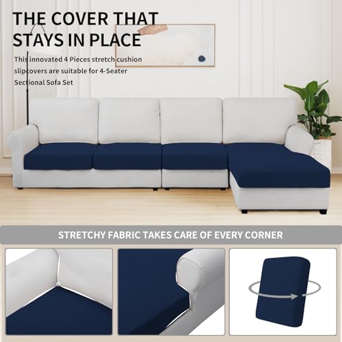 Image of Easy-Going Stretch 4 Pieces Couch Cushion Covers for Sectional Sofa L Shape