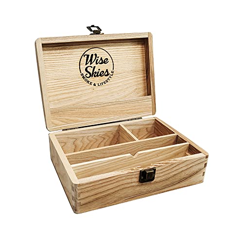 Wise Skies Wooden Rolling Box - Boxes with Hinged Lids Rolling Tray Storage (Large - Natural)