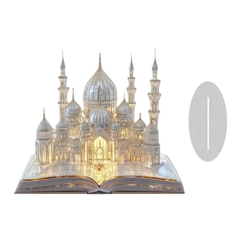 VYNZOR 1 Stück Ramadan Deko aus Acryl Moderner Tischaufsteller mit Moschee und Quran Design Islamische Tischdeko für Ramadan Festliche Tischdekoration für Ramadan und Eid