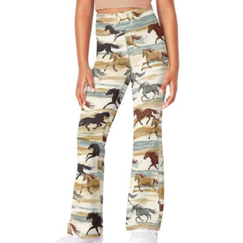 Image of Girls Leggings Floral Print High-Waisted Flared Pants 5-14 Years