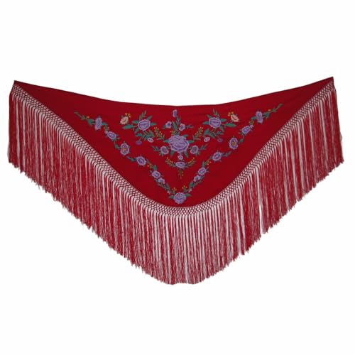 FLAMENCA SHOP Mantoncillo Bordado con Estampado Floral Rojo y Lila