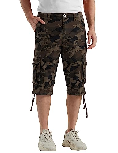BEST SOUTH Men's Long Cargo Shorts Below Knee 13 Inches Relaxed Fit Pockets