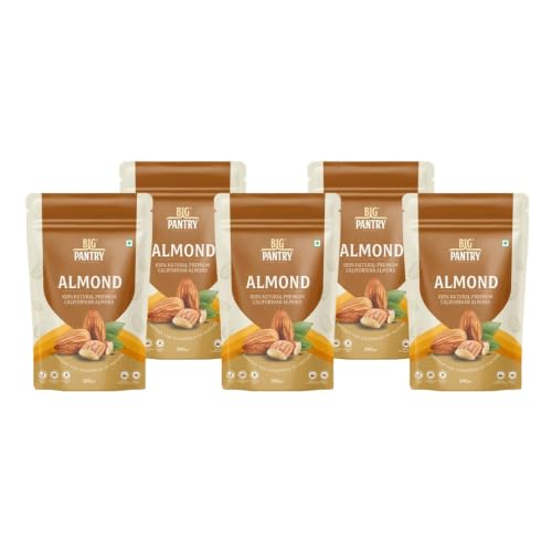 Image of BIG Pantry Premium California Almonds 200g | Whole Natural Badam | Crunchy & Fresh Almond Nuts | High Protein & High Fiber Snack | Gluten Free | Resealable Stand-Up Pouch (Pack Of 5)