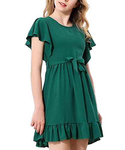 RETSUGO Girl Spring Summer Dresses Butterfly Sleeve Cotton A Line Ruffles School Dress for 6-14 Years Kids3