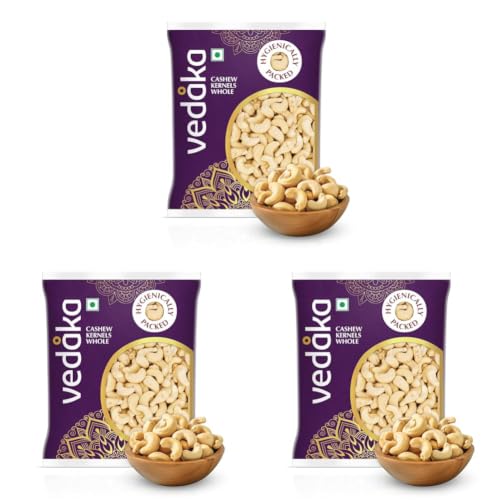 Image of Amazon Brand - Vedaka Whole Cashews | 200 Gram | Grade W320 Kaju | Gluten-Free & Plant Based Protein | Firm Texture, Rich Taste | Regular-Sized, Non-Split | Healthy Snack (Pack of 3)