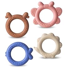 NCVI 4 Pack Silicone Teething Rings Set for Babies 0-6 Months, Baby Teething Toys with Ridges, Small Teethers for Infant 6-12 Months, BPA-Free Teething Relief Baby Chew Toys