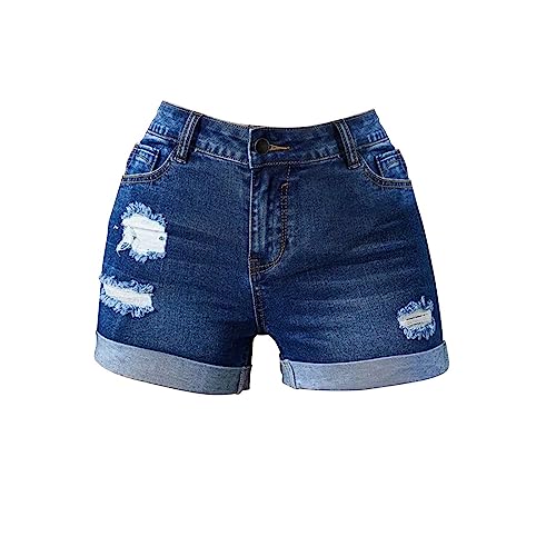 Pantalones cortos de mezclilla niñas con cintura elástica alta y bolsillos casuales
