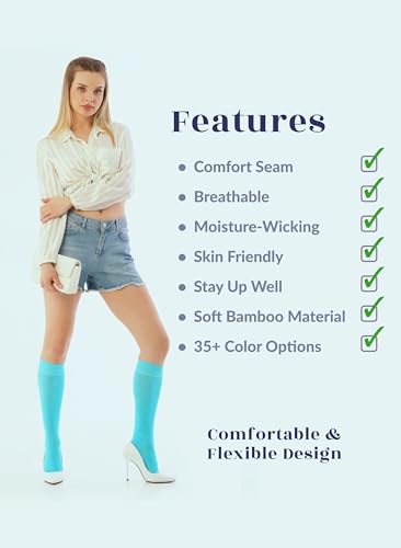 Image of Hugh Ugoli Women's Rayon Derived from Bamboo Knee High Socks Comfort Seam Long Dress Socks, Shoe Size 5-8 /8-11, 4 Pairs