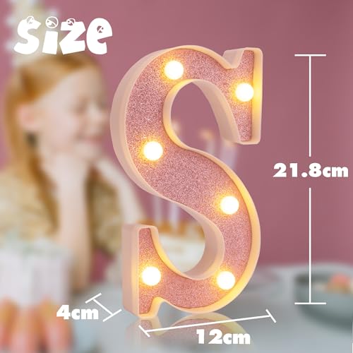 Image of Small Led Marquee Letters, Light Up Letters, 8.58 Inch Led Letter Lights, Battery Powered Lighted Sign for Table, Party, Birthday, Christmas Decor (Pink Glitter, Letter S)