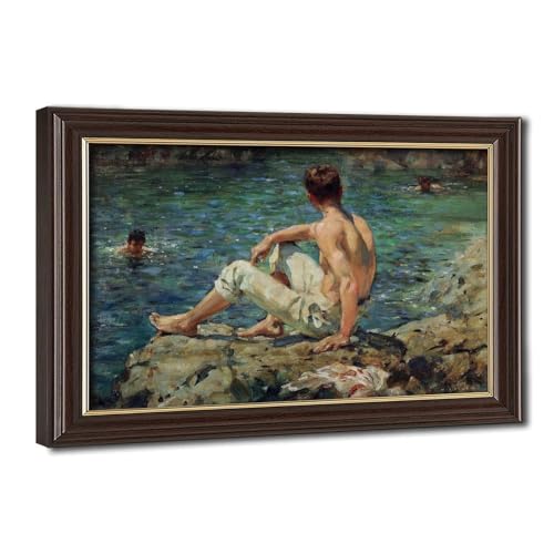 Toile tendue Henry Scott Tuke verte et dorée idéale pour créer une ambiance zen au salon