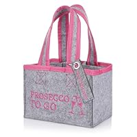 FunX Flaschentasche Prosecco to go - Filztasche für 6 Flaschen - Grau mit Trageschlaufen und Aufdruck - Vielseitig einsetzbar - 19x12x14 cm (Getränketasche mit Anhänger)