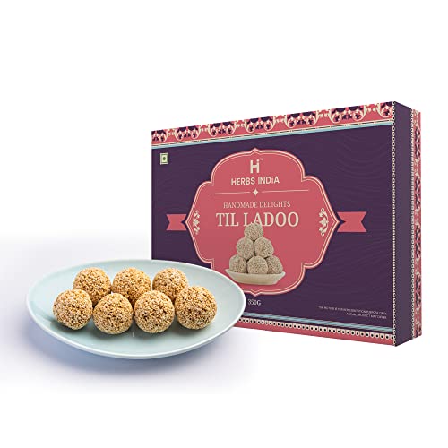 Image of HERBS INDiA HomeMade Special Till Laddu Pure Jaggery (Gud) White Till & Peanut Ladoo 350g | Sesame Balls|for Any Occasion