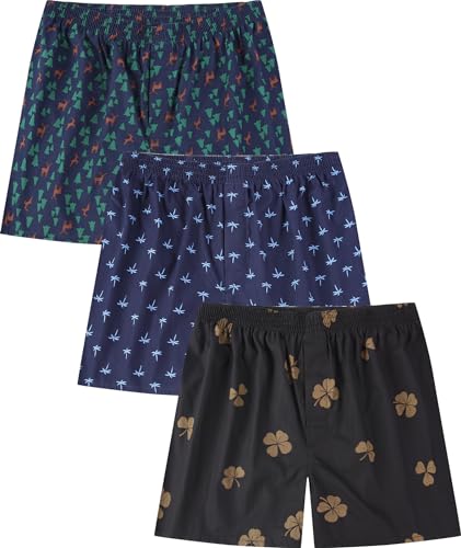 Men's Boxers Underwear 100% Cotton Printed Woven Boxers for Men Pack Boxer Shorts