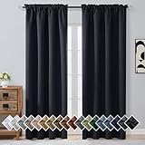 Picture of OVZME Black Blackout Curtains for Bedroom 90 Inch Length 2 Panels, Room Darkening Soft Fabric Curtain Panels for Living Room, Modern Window Treatments Dual Rod Pocket Design, Black, 2x50Wx90L Inches