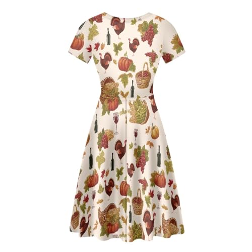 Image of HUGS IDEA Womens Puffy Swing Midi Dress Round Neck Short Sleeve Party A-Line Dresses