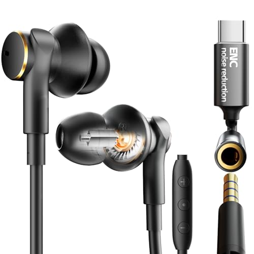 Wired Active Call Noise Cancelling Earbuds (Dynamic & Balanced Armature)-Deep Rich Bass Hi-Fi Stereo In Ear Headphones,Balanced Super Bass Mids Highs Wired Earphone with Mic Noise Reduction(black)