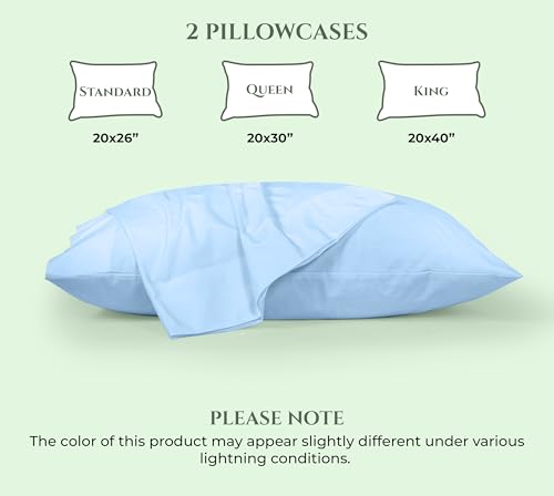 Image of Royale Linens 100% Cotton Pillow Cases Standard Size Set of 2 - Percale Pillowcase - Blue Pillow Cases Soft Cooling & Breathable Hotel Cotton Pillowcases, Fits Standard Pillows (20 inchx26 inch, Lake Blue)