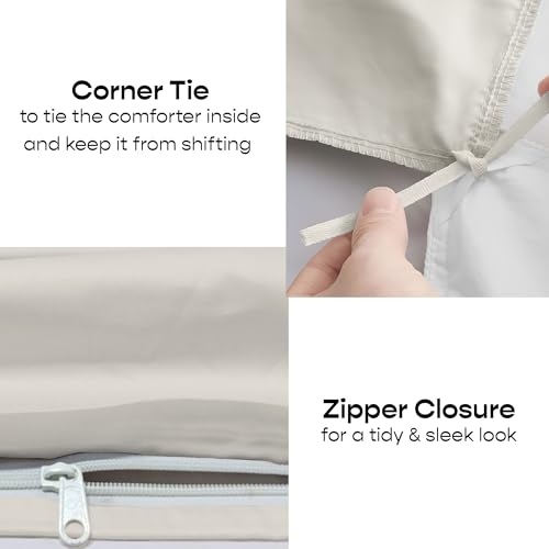 Image of SleepyCat Sateen Duvet Cover | 100% Cotton | 300TC Sateen Weave with Corner Ties & Zipper Closure | Oeko-TEX & AZO Free - Ivory (Single Size, 90x60 Inches)