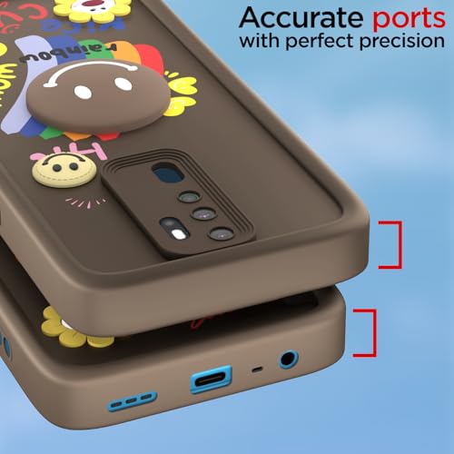 Image of Pikkme Back Cover for Oppo A5 2020 / A9 2020 | Soft Silicone| Cute Rainbow Smile & 3D Cartoon Flower Design | Shockproof Raised Camera Protection Bumper Case (Brown)