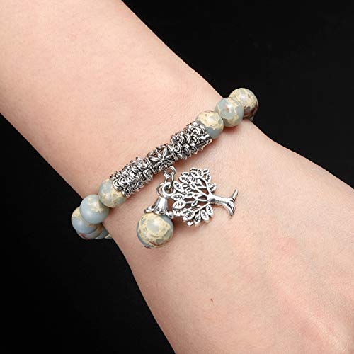 Image of Top Plaza Stretch Rose Quartz Life Tree Lucky Stone Bracelet Reiki Healing Crystal Gemstone Dangle Charms Pendant Birthstone Bracelet(6.2 inch)