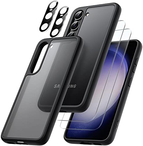 JETech 5 w 1 Etui Matowe do Samsung Galaxy S23+ / S23 Plus 5G 6,6 Cala z 2 Ochraniacz Ekranu i 2 Obiektyw Aparatu Ekran, Półprzezroczysta Tylna Case, Szkło Hartowane Film (Czarny)