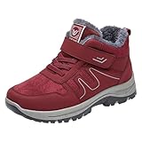 Toumov Womens Snow Boots Warm Fur Lined Winter Ankle Boots Trekking Backpacking Hiking Boot Fashion Anti Slip Booties Casual Comfy Sneakers Walking Shoes for Outdoor Red