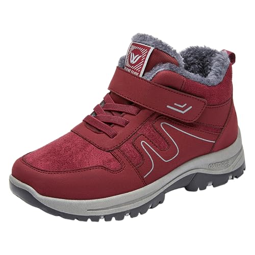 Toumov Womens Snow Boots Warm Fur Lined Winter Ankle Boots Trekking Backpacking Hiking Boot Fashion Anti Slip Booties Casual Comfy Sneakers Walking Shoes for Outdoor Red