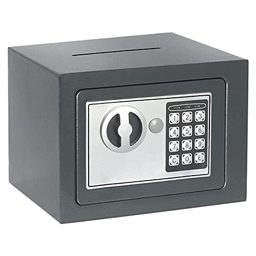Jssmst Small Safe Box for Money - 0.23CF Mini Safe with Electronic Keypad, Lockable Box for Home Security and Personal Storage, 9.06 x 6.69 x 6.69 inch, Grey