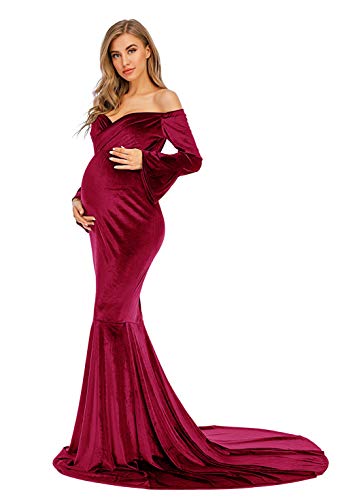 Robe de maternité longue traîne en velours de qualité supérieure