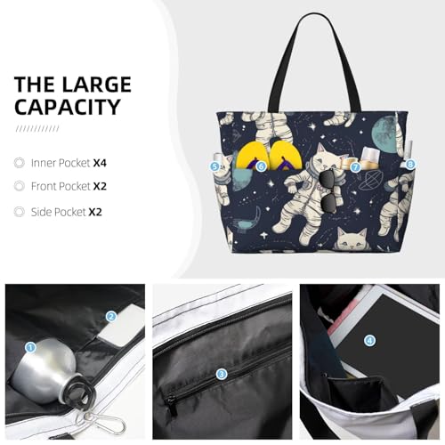 Beach Bags For Women Large Waterproof Sandproof Beach Tote Bag Lightweight Zipper Carry On Bag Fun Cat Astronaut Pool Bag For Gym Travel Vocation3