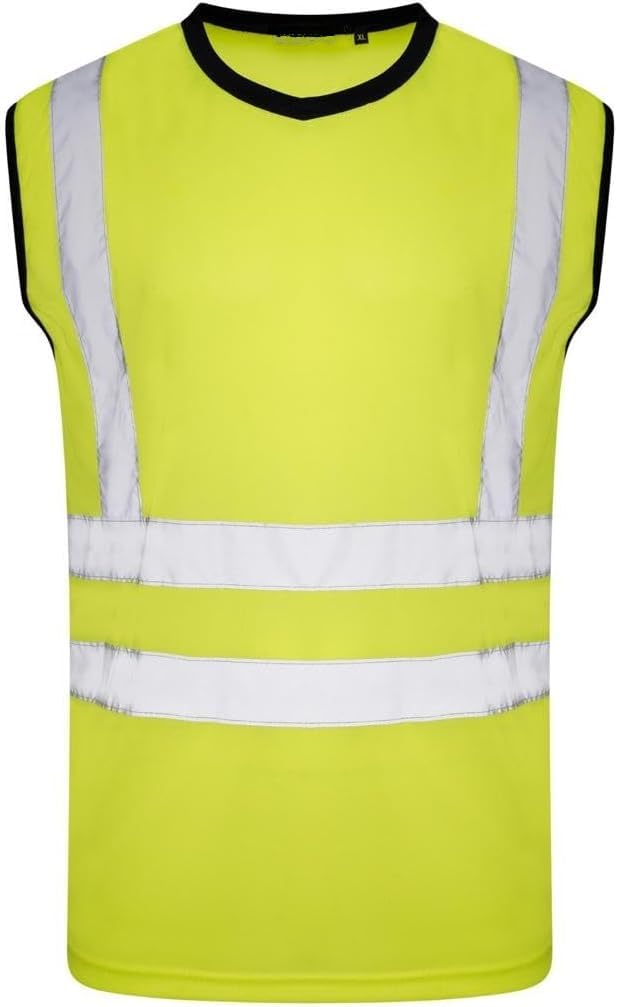 ANZEE Hi Viz Crew Neck Sleeveless Vest | Hi Vis Round Neck Security Workwear T-Shirt Vest High Viz Visibility Safety Vest, Waistcoat Warning Breathable Road Works (YELLOW, S)