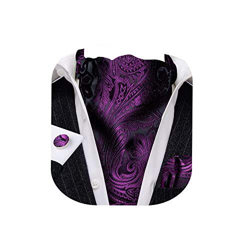 Barry.Wang Herren-Krawatten-Set mit Taschentuch, Manschettenknöpfe, Seide, Jacquard, gewebtes Blumen-Halstuch, Violette Blume, Einheitsgröße Cover