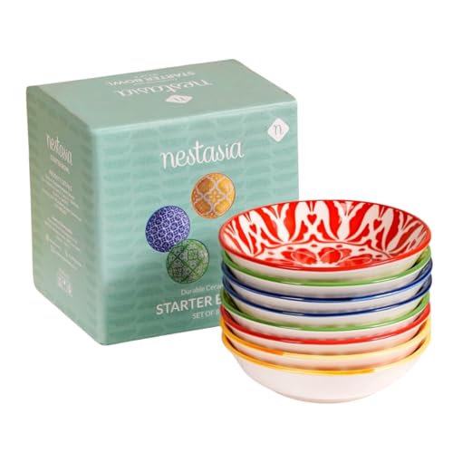 Image of Nestasia Set of 8 Small Ceramic Plates (70ml) | Vibrant, Microwave & Dishwasher Safe, Serving Dishes | Ideal for Appetizers, Dips, Condiments, Prasad, Desserts, Sweets, Snacks and Gifting