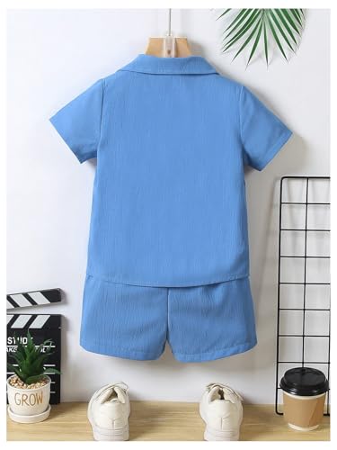 Image of SweatyRocks Boy's 2 Piece Summer Vacation Outfits Short Sleeve Collar Button Down Shirt and Shorts Clothing Set